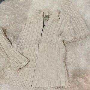 L.L. Bean Women's Zip-Up Cable Knit Cardigan - Cream